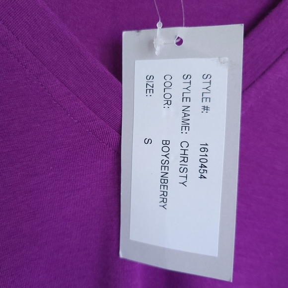 Hinson Wu Christy 3/4 Sleeve Tailored Knit VNeck Tee Shirt Boysenberry Sz S NWT - Picture 11 of 13